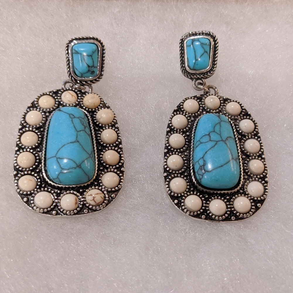 Boho Tibetan 925 Silver Turquoise Dangle